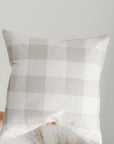 Buffalo check cushion cover is a light charcoal colour against a soft white and lighter grey. Farmhouse cushion. Check cushion cover. Farmhouse pillow. Buffalo check pillow. Accent pillow.