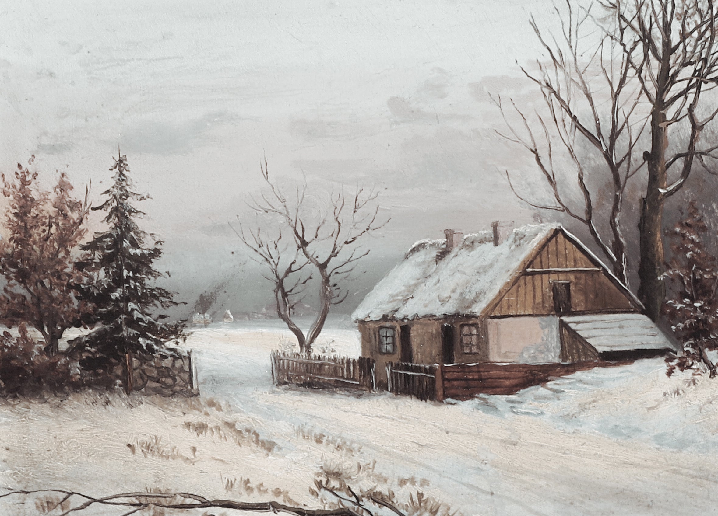 Vintage Winter Landscape Print | Winter Cabin