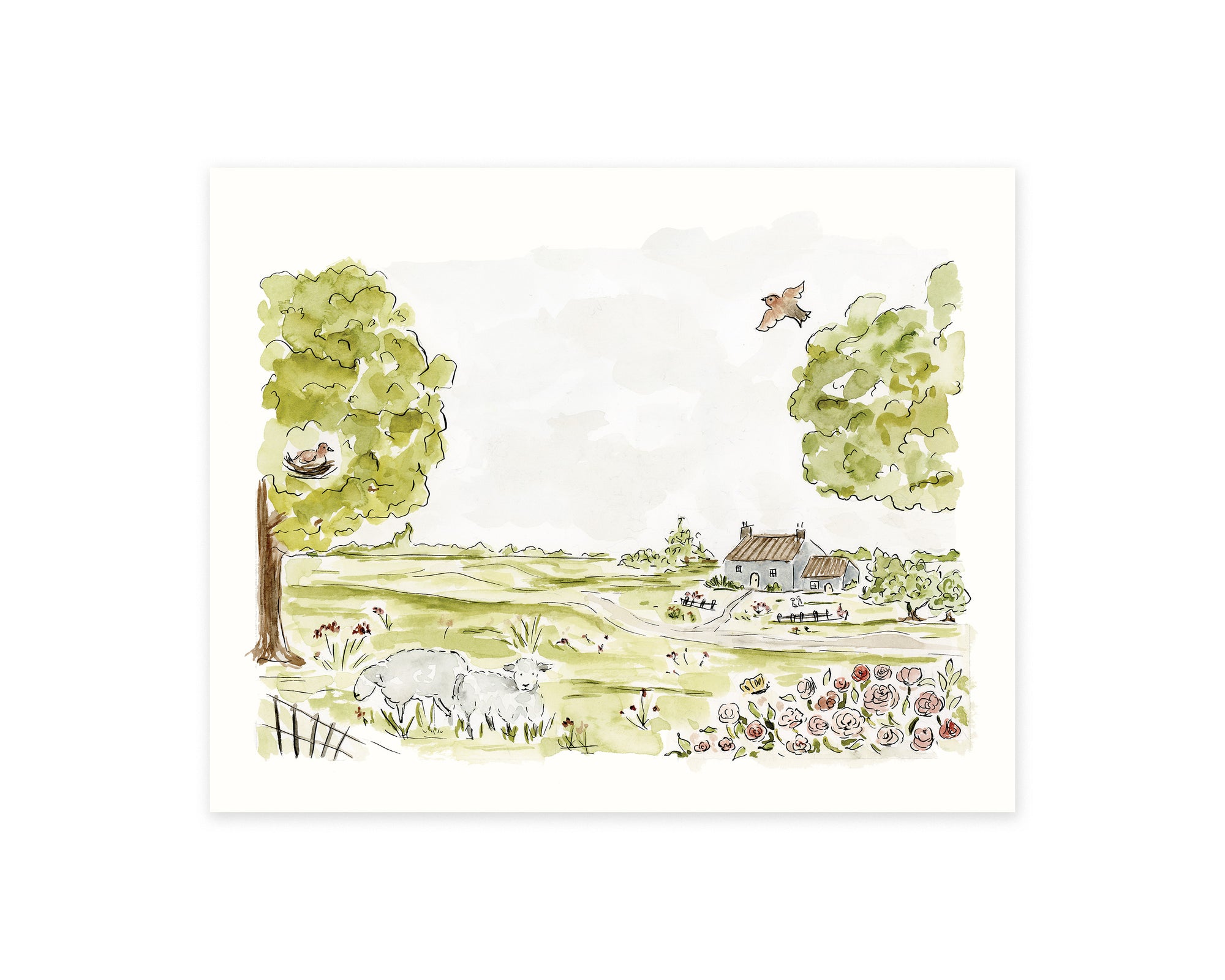 Cottage Watercolour Wall Art Print