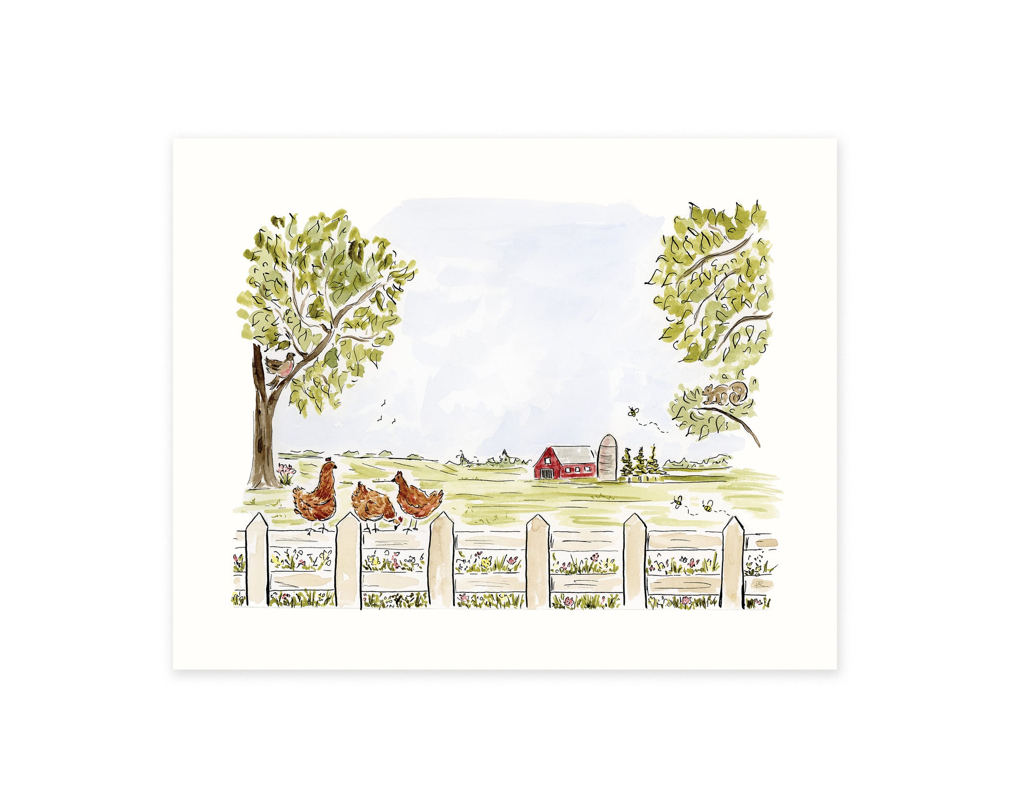 Farm Watercolour Wall Art Print