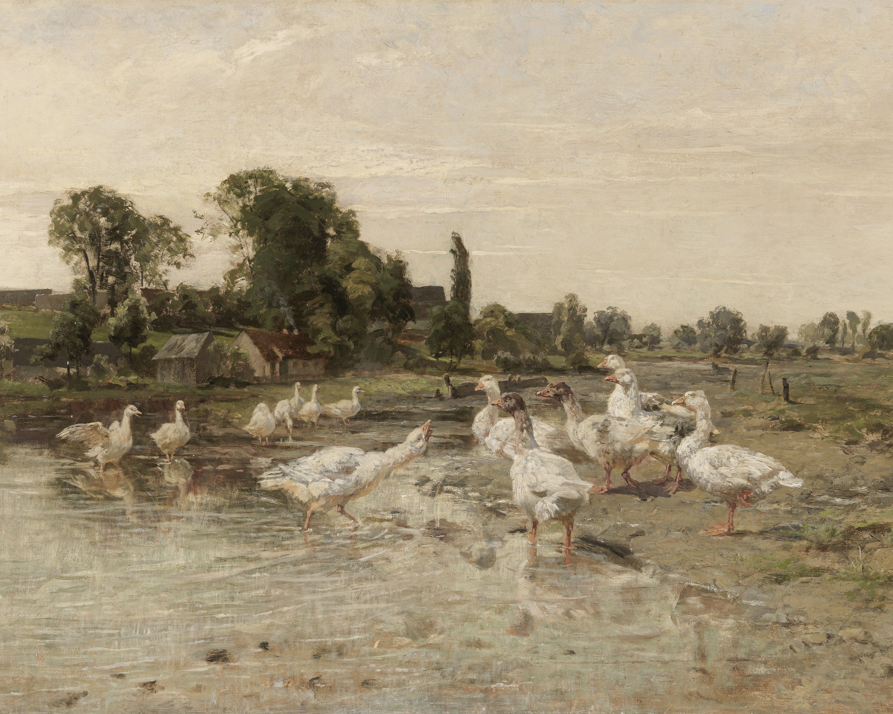 Vintage Landscape Print - Geese