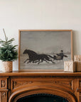 Vintage Winter Landscape Print | Horse Drawn Sleigh