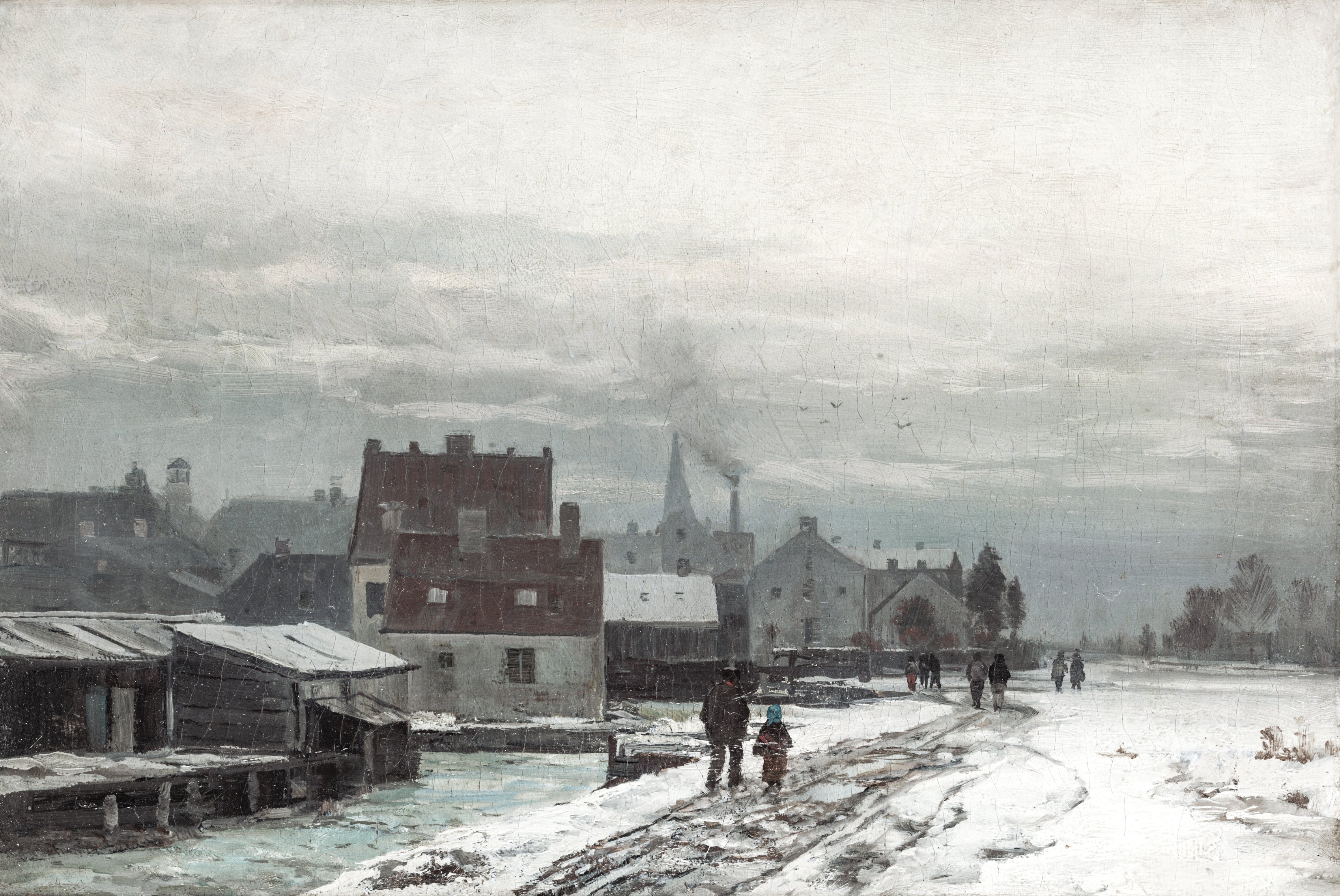 Vintage Winter Landscape Print | Moody Old Town