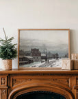 Vintage Winter Landscape Print | Moody Old Town