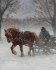 Vintage Winter Landscape Print | Stormy Sleigh Ride