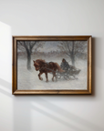 Vintage Winter Landscape Print | Stormy Sleigh Ride