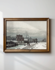 Vintage Winter Landscape Print | Moody Old Town