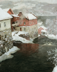 Vintage Winter Still Life Print | Mansion on the River