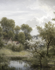 Vintage Landscape Print | Blossoms by the Pond