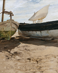 Vintage Seascape Print | Seashore Boats