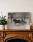 Vintage Winter Landscape Print | Stormy Sleigh Ride