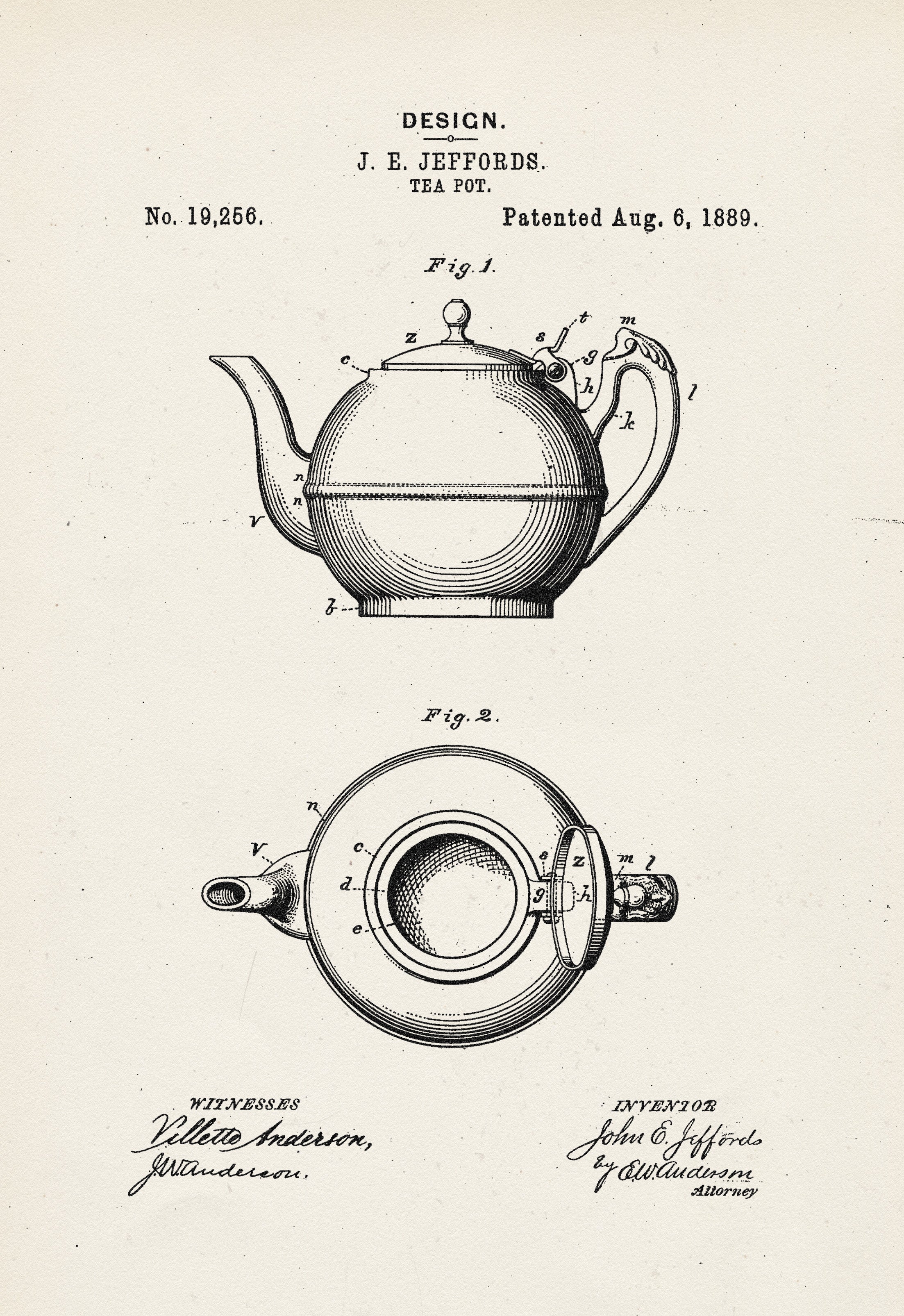 Vintage Architecture Print | Tea Pot Patent