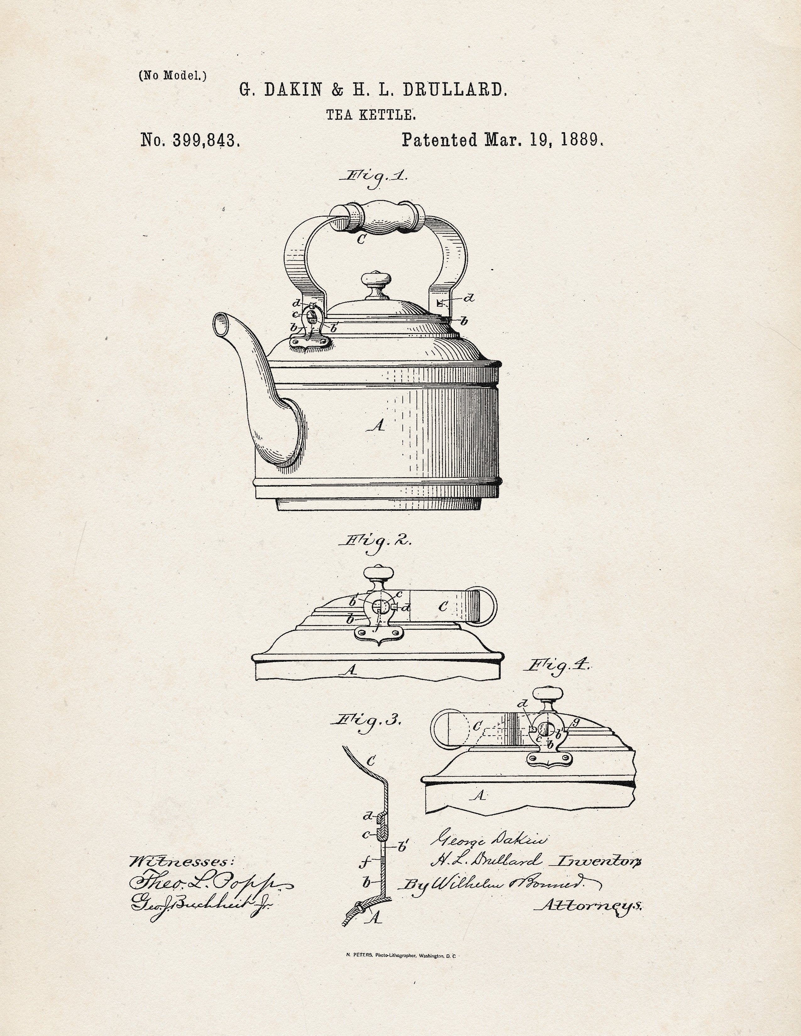 Vintage Architecture Print  | Tea Kettle Patent