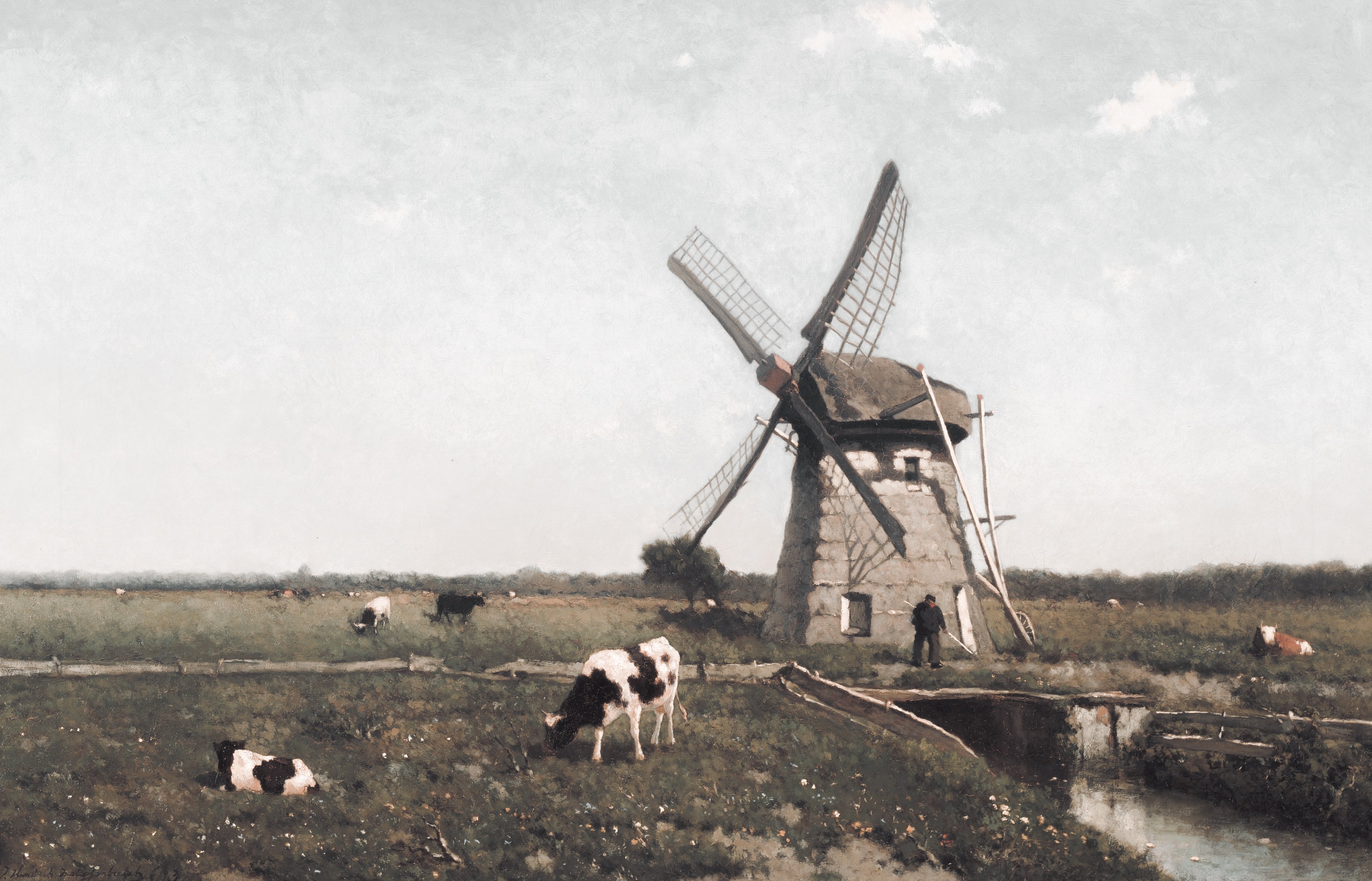 Vintage Landscape Print | Windmill