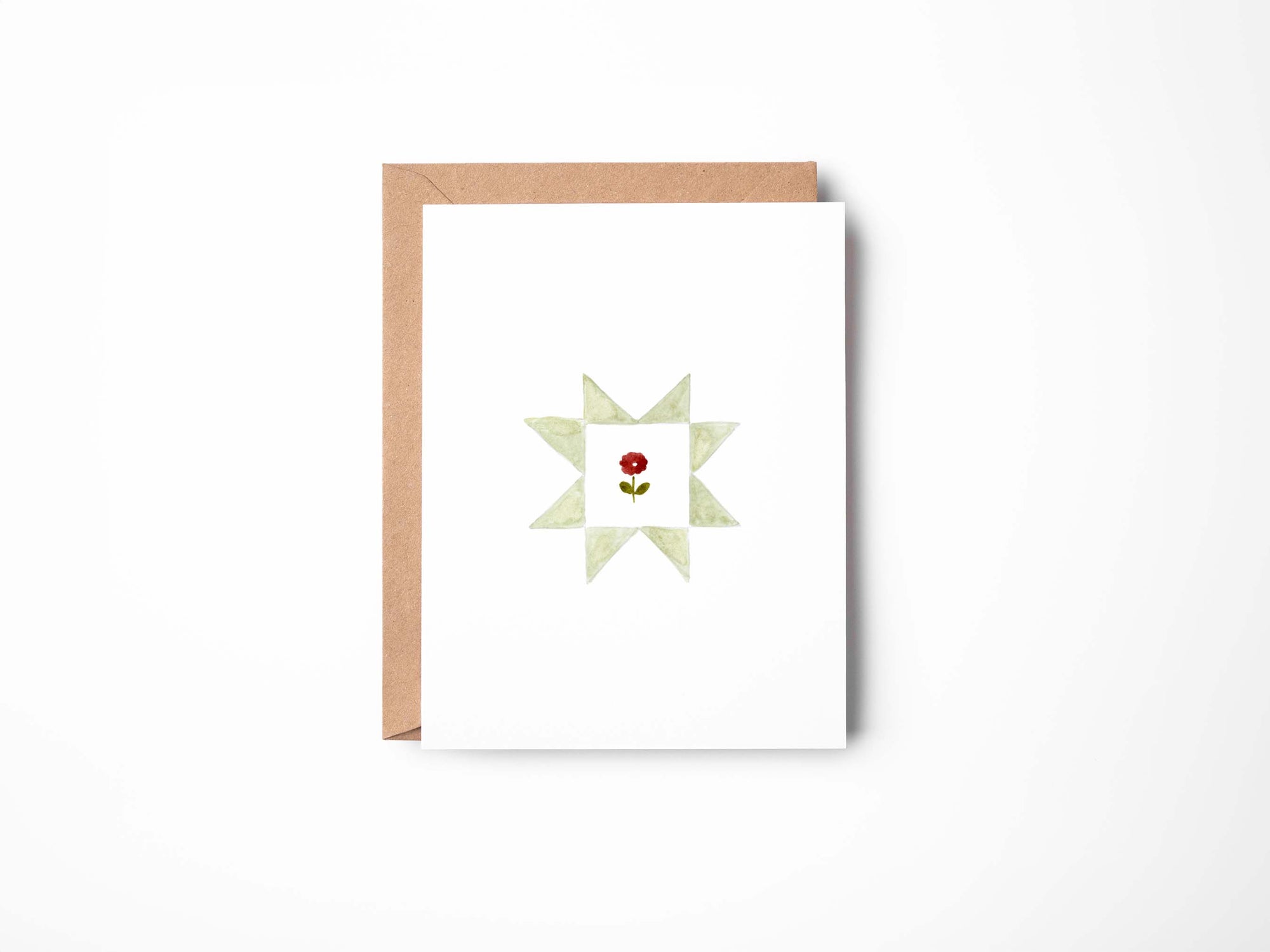 Patchwork Quilt Watercolour Greeting Card - Green