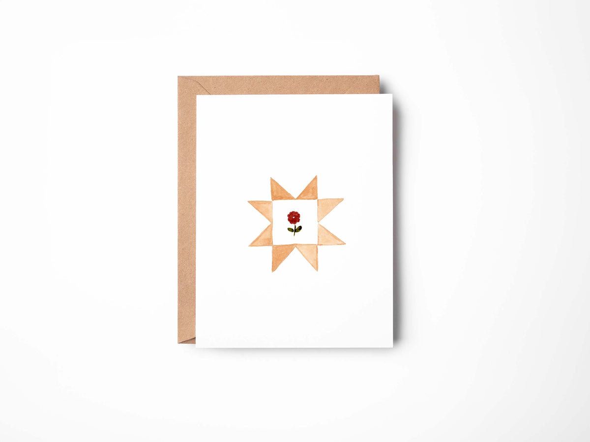 Patchwork Quilt Watercolour Greeting Card - Burnt Orange