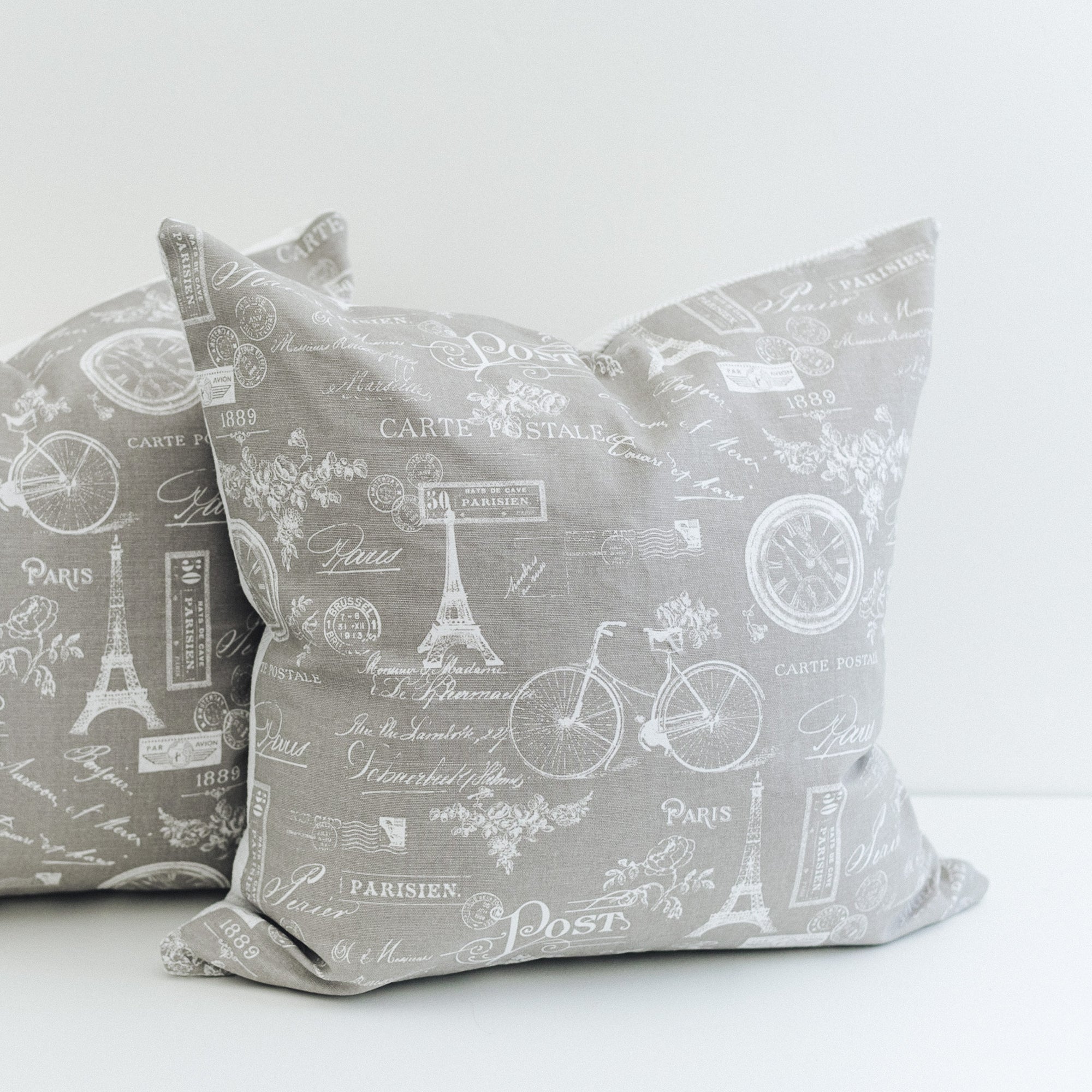 French Country Pillow Cover. White and Grey Toile. Artisan made Pillow Cover.