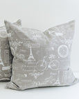 French Country Pillow Cover. White and Grey Toile. Artisan made Pillow Cover.
