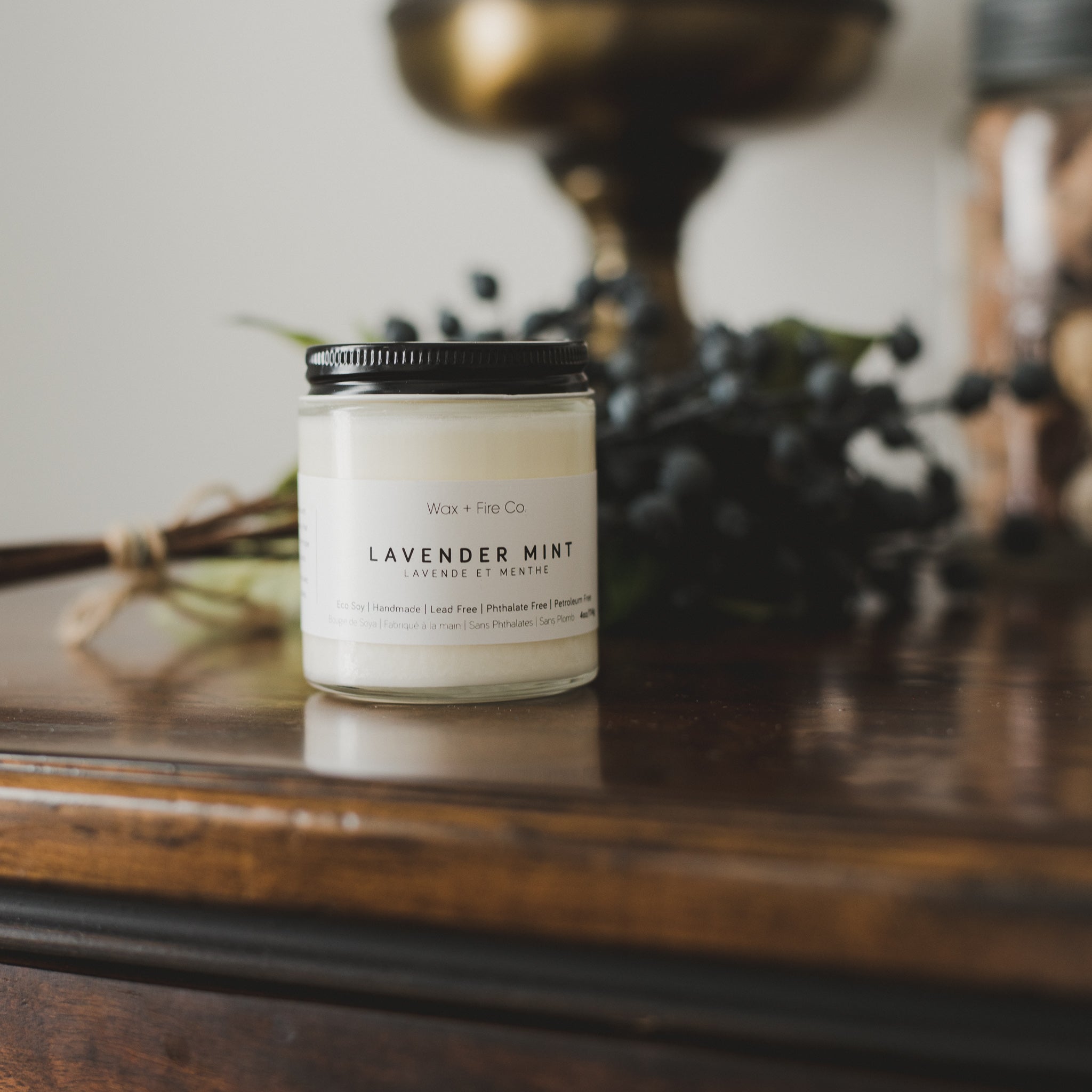 Lavender Mint Soy Wax Candle. Handmade and hand poured in Canada. Eco-friendly soy wax candle. 