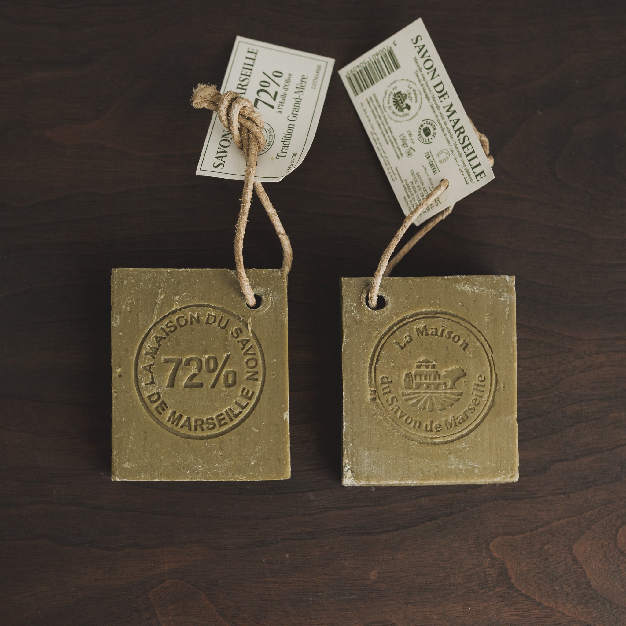 Savon de Marseille Soap - Olive Oil Slice on Rope can be used on face and body in the shower or bath.  