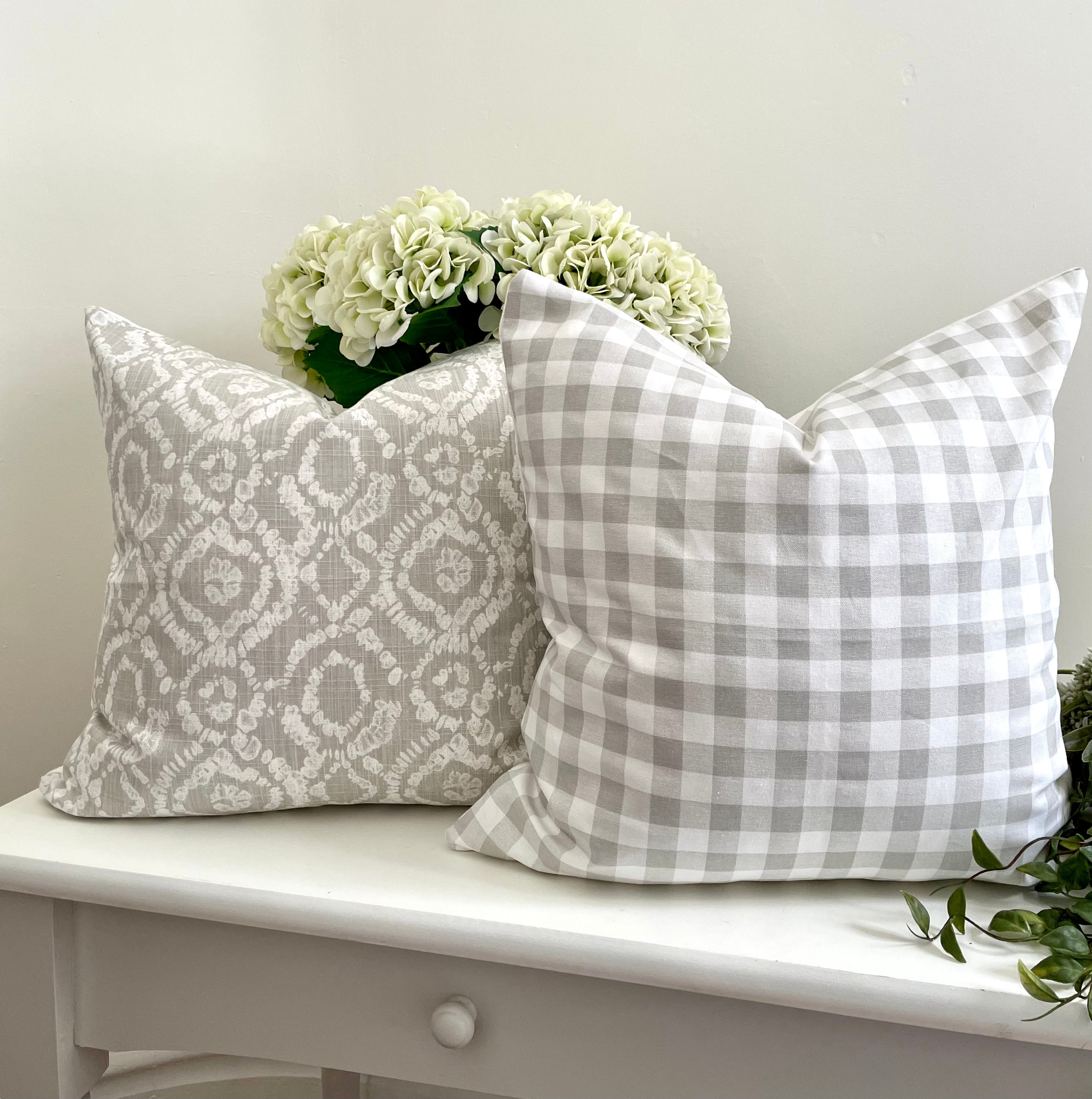 grey gingham pillow. French country pillow. Neutral pillow cover. White and grey pillow. Artisan made pillow. 